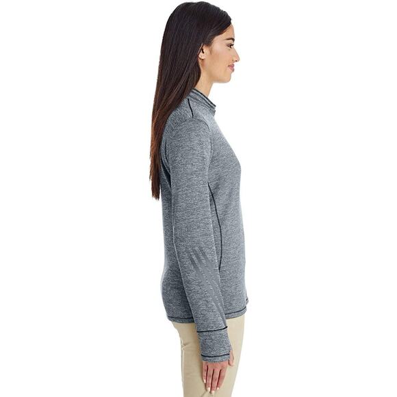 NWT Adidas Women Brushed Terry Hthered Quarter-Zip Pullover,Royal Hther/Grey-M - Picture 2 of 3